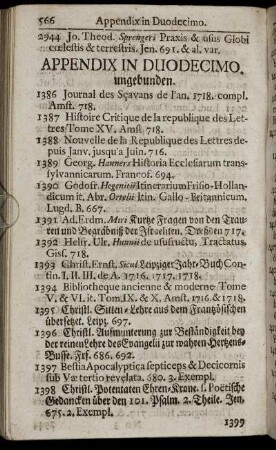 Appendix in Duodecimo. ungebunden.