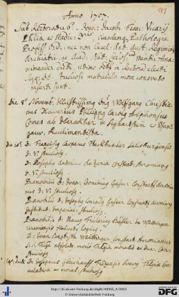 [fol. 181] Rektorat Johann Jakob Vicari 1707/08