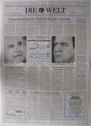 Tageszeitung "Die Welt" mit Leitartikel zur bevorstehenden Bundestagswahl