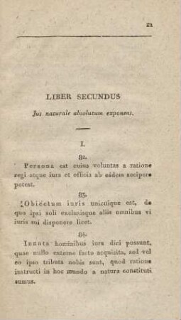 Liber Secundus. Jus naturale absolutum exponens