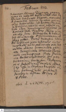 Lebenslauf von Johannes Andreas Dägener.