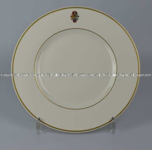 Speise- und Kaffeeservice aus dem Bankhaus Sal. Oppenheim, mit dem Wappen derer von Oppenheim - Kuchen- und Dessertteller, Modell "Royal Weiss"