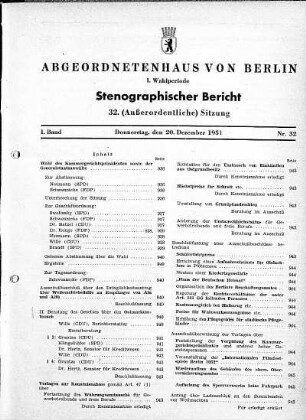 Nr. 32, 20.12.1951 (Außerordentliche Sitzung)