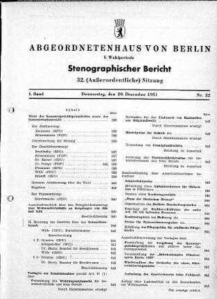 Nr. 32, 20.12.1951 (Außerordentliche Sitzung)