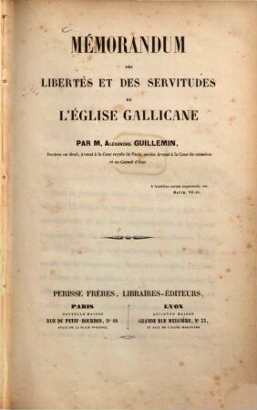 Mémorandum des libertés et des servitudes de l'église gallicane