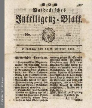 No. 41, Dienstag, den 13ten October 1807
