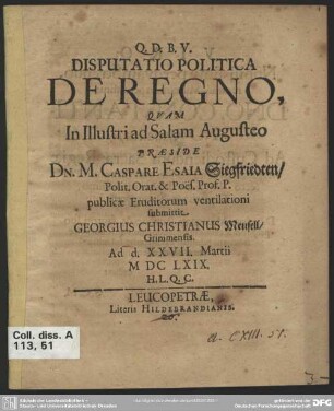 Disputatio politica de regno