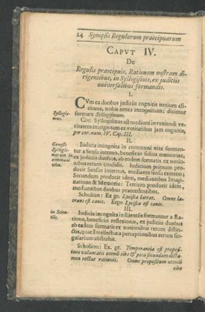 Caput IV. De Regulis praecipuis, Rationem nostram dirigentibus, in Syllogismis, ex judiciis universalibus formandis.