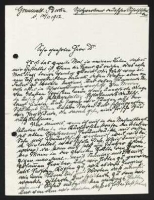 Brief von Georg Hermann-Borchardt an Gerhart Hauptmann