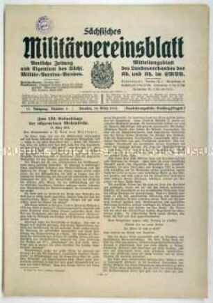 Mitteilungsblatt des Sächsischen Militär-Vereins-Bundes u.a. zum 120. Jahrestag der Einführung der Wehrpflicht