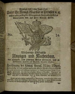No. 24. Montags, den 12ten Junii 1752.