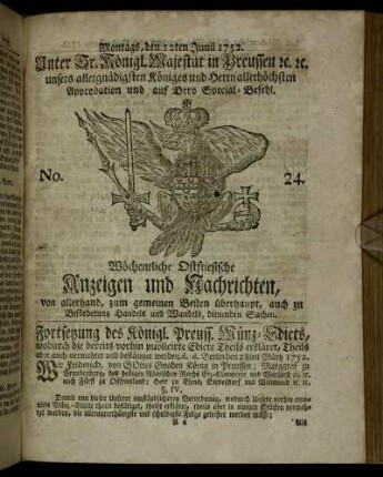 No. 24. Montags, den 12ten Junii 1752.