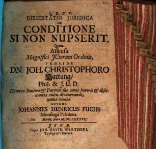 Dissertatio iuridica de conditione si non nupserit
