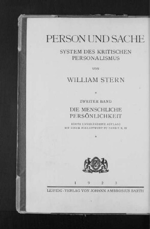 Bd. 2: Die menschliche Persönlichkeit : System der philosophischen Weltanschauung