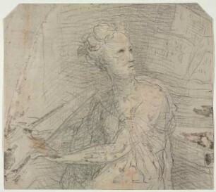 Frau mit Doppelflöte und Noten (Muse oder heilige Cäcilia?)