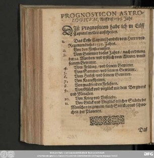 Prognosticon Astrologicum, Auff diß 1595. Jahr. Diß Prognosticon habe ich in Eilff Capittel wollen außtheilen.