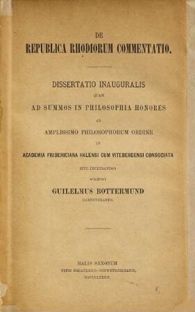 De republica Rhodiorum commentatio : dissertatio inauguralis