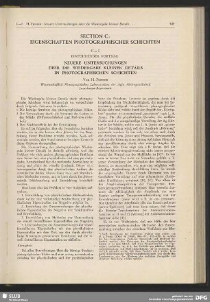Section C, Eigenschaften photographischer Schichten