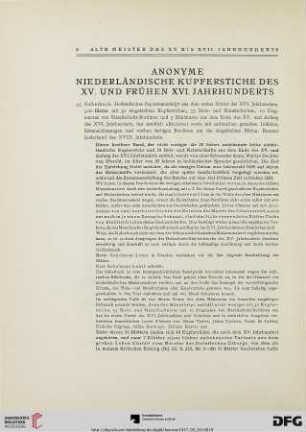 Anonyme Niederländische Kupferstiche des XV. und frühen XVI. Jahrhunderts (Nr. 43-137)