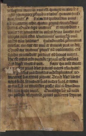 Fragment (14. Jh.): Hugo de Sancto Victore: Expositio in regulam sancti Augustini (Auszug, ehem. Spiegelbl.)