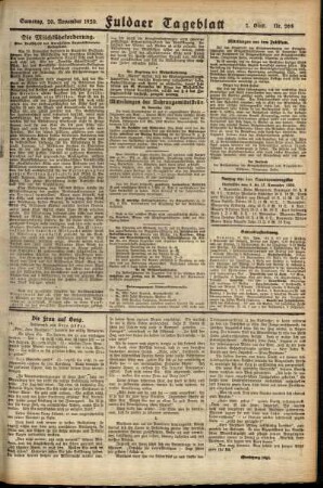 Zweite Ausgabe vom Samstag, den 20. November 1920.
