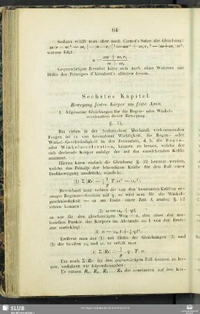 Sechstes Kapitel. Bewegung fester Körper um feste Axen.