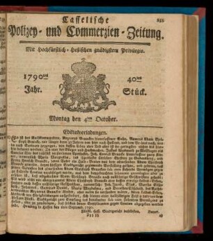 40tes Stueck, Montag den 4ten October. 1790