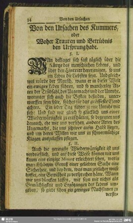Von den Ursachen des Kummers, oder Woher Trauren und Betrübnis den Ursprung habe
