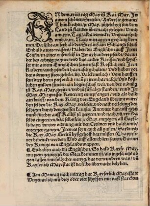 Wie vnd in wellicher gestalt Kay. May. vo[n] Bruck ansz gen Lunden in Engeland gezogen, ankom[m]en vnd Empfangen worden ist