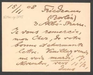 Briefkarte an Paul Miche : 15.11.1908