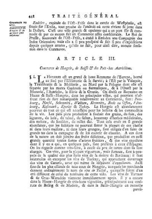Article III. Commerce de Hongrie, de Suisse & des Païs-bas Autrichiens