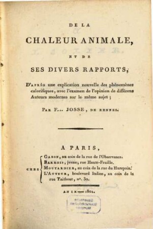 De la Chaleur animale