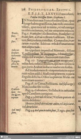 Epist. LXXVII. Francofurtu[m], Paulus Melissus Henr. Stephano S.