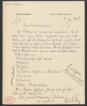 Brief an B. Schott's Söhne : 04.06.1915