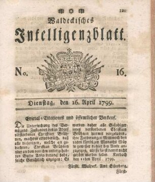 No. 16, Dienstag, den 16. April 1799