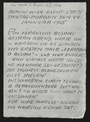 Brief an Ferruccio Busoni : 22.01.1905