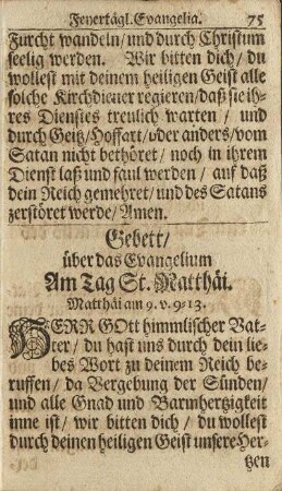 Gebett/ über das Evangelium Am Tag St. Matthäi.