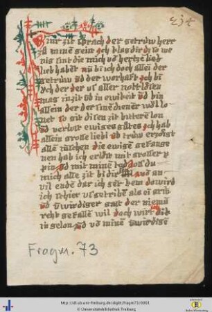 Deutscher mystischer Text (Nonnenvita?), Fragment