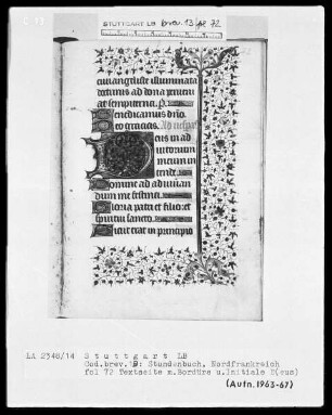 Lateinisches Stundenbuch — Initiale D(eus) und Dreiviertelbordüre, Folio 72recto