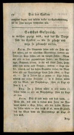 Sechstes Gespräch, in welchen gezeigt wird, was das für Dinge sind die Epakten - wie sie gesucht und wozu sie gebraucht werden