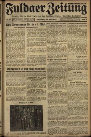 Erste Ausgabe vom Donnerstag, den 13. April 1933.
