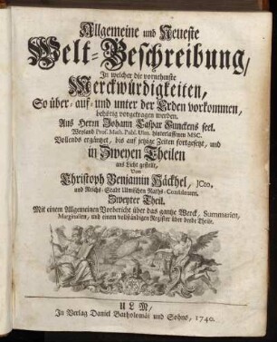 2: Allgemeine und Neueste Welt-Beschreibung. Zweyter Theil