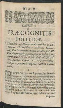 Caput I. De Praecognitis Politicae