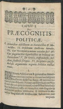 Caput I. De Praecognitis Politicae