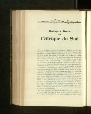 Quelques Notes sur l'Afrique du Sud.
