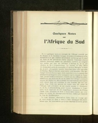 Quelques Notes sur l'Afrique du Sud.