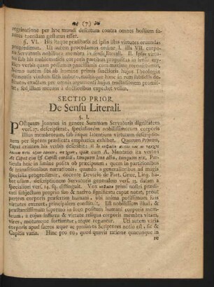 Sectio Prior. De Sensu Literali.