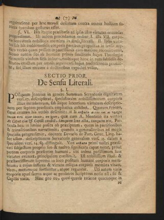 Sectio Prior. De Sensu Literali.