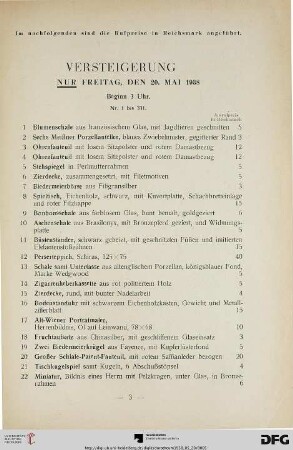 Versteigerung nur Freitag, den 20. Mai 1938, Beginn 3 Uhr (Nr. 1-331)