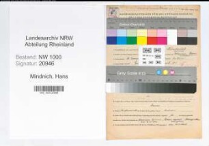 Entnazifizierung Hans Mindnich, geb. 16.11.1907 (Verw.Obersekretaer)